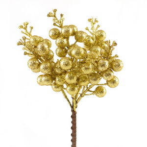Набор веток с ягодами на вставках 6шт., H19см, золотой в интернет-магазине флористических аксессуаров Азалия Декор