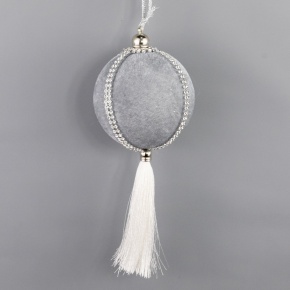 Украшение подвесное Шар с кисточкой, D8см, серый в интернет-магазине флористических аксессуаров Азалия Декор