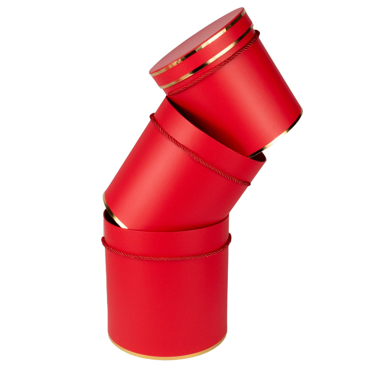 Набор коробок подарочных круглых 3шт., 23х23см, красный в интернет-магазине флористических аксессуаров Азалия Декор