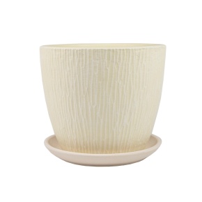 Цв. горшок с поддоном Маракуйя (бетон), D15xH13см, 1,31л, белый в интернет-магазине флористических аксессуаров Азалия Декор