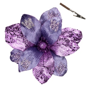 Магнолия с глиттером на прищепке, D28см, фиолетовый в интернет-магазине флористических аксессуаров Азалия Декор