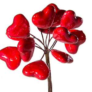 Набор сердец на вставках 12шт., D2,7x2,5xL12см, красный в интернет-магазине флористических аксессуаров Азалия Декор