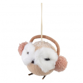 Украшение подвесное Сова в наушниках (пенопласт/текстиль), H15x12x8см, кремовый в интернет-магазине флористических аксессуаров Азалия Декор