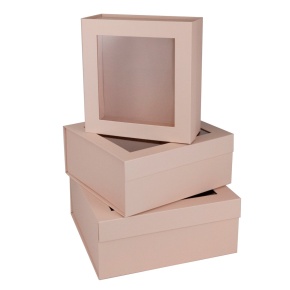 Набор коробок подарочных квадратных 3шт., 26,5х25,5хН11,2см, нежно-розовый в интернет-магазине флористических аксессуаров Азалия Декор