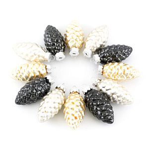 Набор украшений Шишки 12шт. в тубе (стекло), 5см, микс черн./зол. в интернет-магазине флористических аксессуаров Азалия Декор