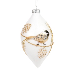 Украшение подвесное Луковица с рисунком (стекло), Н13х8см, белый в интернет-магазине флористических аксессуаров Азалия Декор