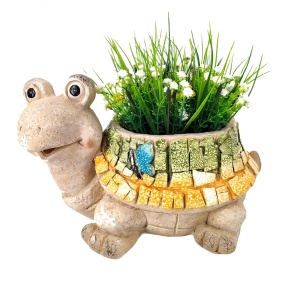 Кашпо Черепаха (магнезия), 30,5х23хH20см, песочный/зеленый в интернет-магазине флористических аксессуаров Азалия Декор