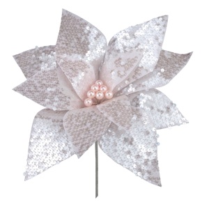 Пуансетия с пайетками, D33см, розовый в интернет-магазине флористических аксессуаров Азалия Декор