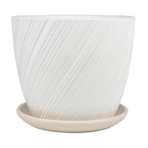 Цв. горшок с поддоном Солома (бетон), D21xH18см, 4л, белый в интернет-магазине флористических аксессуаров Азалия Декор