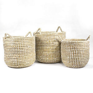 Набор корзин плетеных 3шт. (растительный материал), D42xH40см, белый в интернет-магазине флористических аксессуаров Азалия Декор