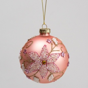 Украшение подвесное Шар (стекло), D8см, розовый в интернет-магазине флористических аксессуаров Азалия Декор