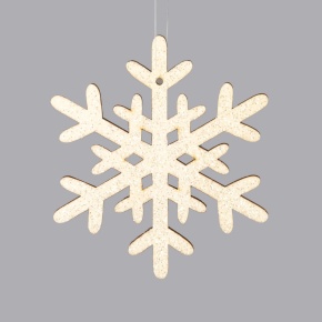 Украшение подвесное Снежинка с глиттером (дерево), 10х10см, бел. в интернет-магазине флористических аксессуаров Азалия Декор