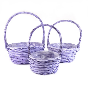 Набор корзин плетеных 3шт.(ива), D34x14xH40 см, сиреневый в интернет-магазине флористических аксессуаров Азалия Декор