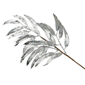Ветка с листьями глиттерованная, 75см, серебряный в интернет-магазине флористических аксессуаров Азалия Декор