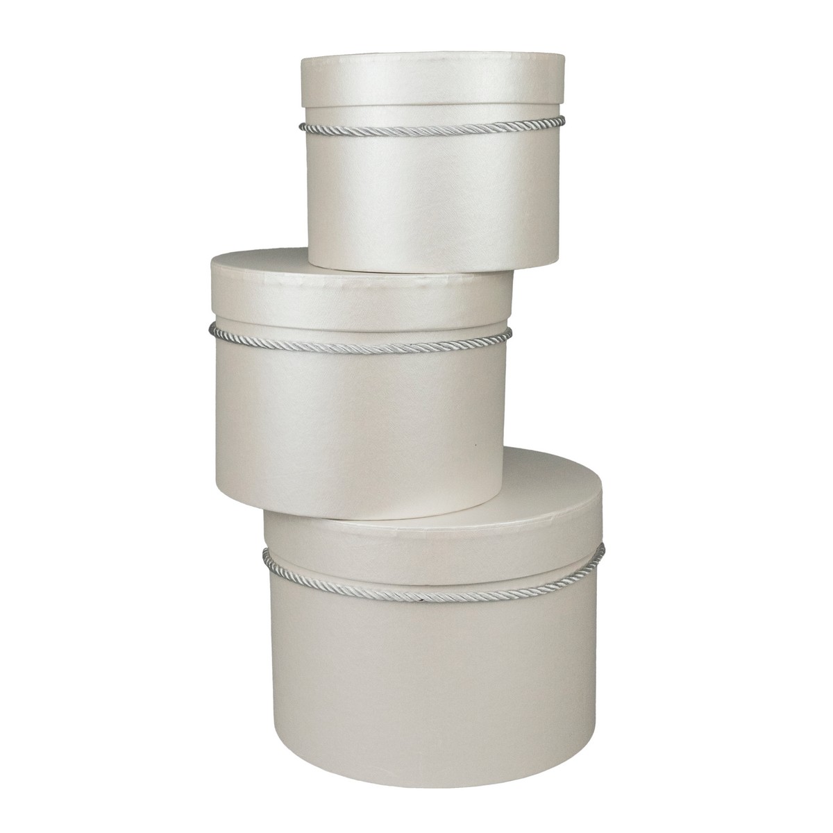 Набор коробок подарочных круглых 3шт., D19,7xH14,5см, белый в интернет-магазине флористических аксессуаров Азалия Декор