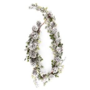 Гирлянда сосновая с шишками заснеженная, 183см, зеленый/белый в интернет-магазине флористических аксессуаров Азалия Декор