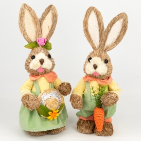 Сувенир Заяц Мальчик/Девочка (пенопласт/трава), H35см, в асс., коричневый в интернет-магазине флористических аксессуаров Азалия Декор