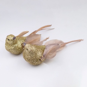 Набор птичек с глиттером на прищепках 2шт., 17см, золотой в интернет-магазине флористических аксессуаров Азалия Декор