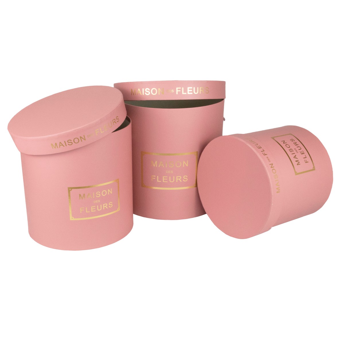 Набор коробок подарочных круглых 3шт., D24xH24см, розовый в интернет-магазине флористических аксессуаров Азалия Декор