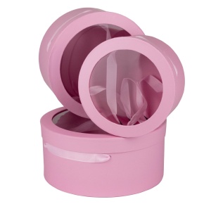 Набор коробок подарочных круглых 3шт., D26,5xH12см, розовый в интернет-магазине флористических аксессуаров Азалия Декор