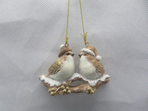 Украшение подвесное Птички на ветке (полирезин), Н5,5х8х3см, золотой в интернет-магазине флористических аксессуаров Азалия Декор