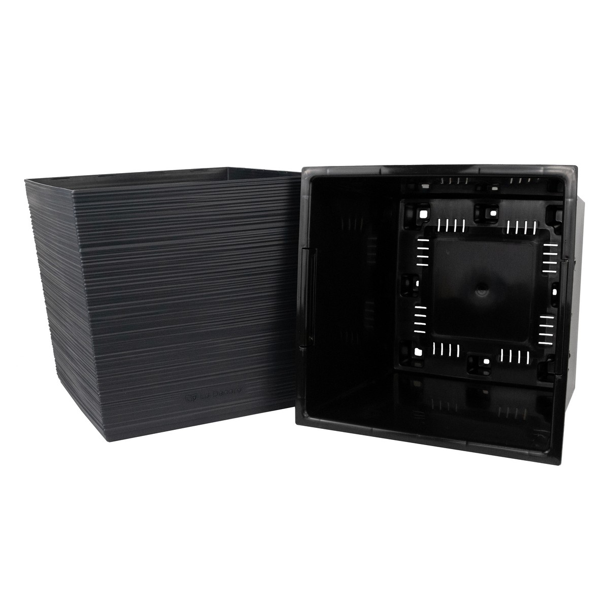 Кашпо квадратное со вставкой Ля Декоро (пластик), 32х32xH30,5см, 19л, антрацитовый в интернет-магазине флористических аксессуаров Азалия Декор