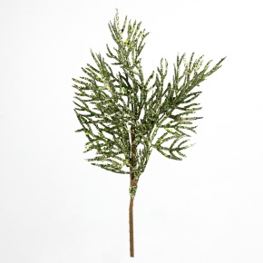 Ветка Туи с глиттером, 27см, зеленый в интернет-магазине флористических аксессуаров Азалия Декор