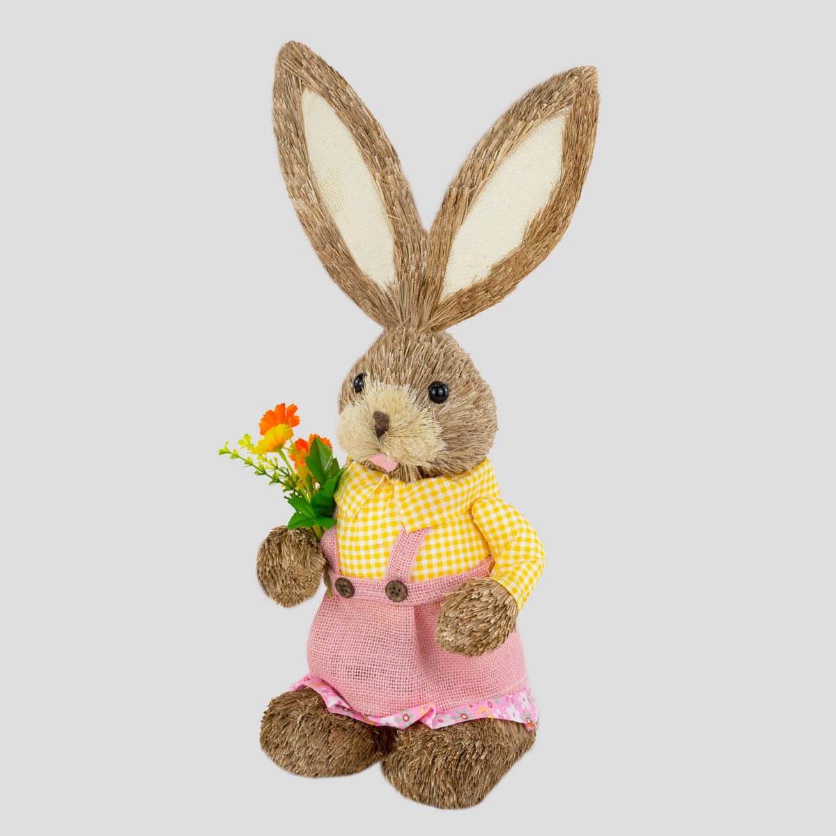 Сувенир Заяц Мальчик/Девочка (пенопласт/трава), H45см, в асс., коричневый в интернет-магазине флористических аксессуаров Азалия Декор