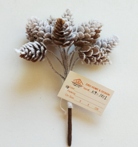 Набор шишек заснеженных на вставках 10шт. (пластик), D2xL12см, коричневый в интернет-магазине флористических аксессуаров Азалия Декор