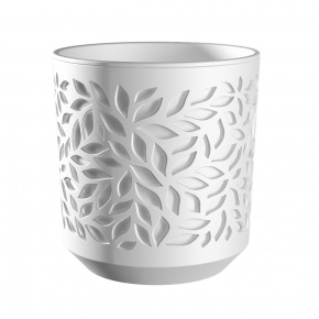 Кашпо со вставкой Листья (пластик), D13xH13,5см, 1,25л, бел. в интернет-магазине флористических аксессуаров Азалия Декор
