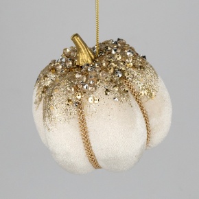 Украшение подвесное Тыква, D10см, кремовый в интернет-магазине флористических аксессуаров Азалия Декор