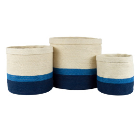 Набор кашпо плетеных 3шт. (джут), D30хH30см, белый/синий в интернет-магазине флористических аксессуаров Азалия Декор