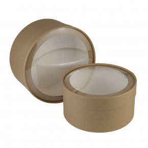 Набор коробок подарочных круглых с прозрачной крышкой 2шт., D21xH11 см, натуральный в интернет-магазине флористических аксессуаров Азалия Декор