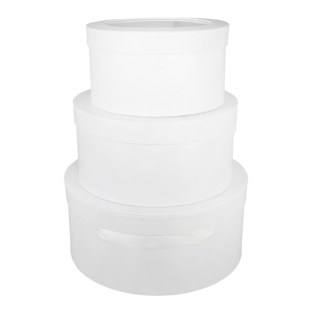 Набор коробок подарочных круглых 3шт., D26,5xH12см, белый в интернет-магазине флористических аксессуаров Азалия Декор