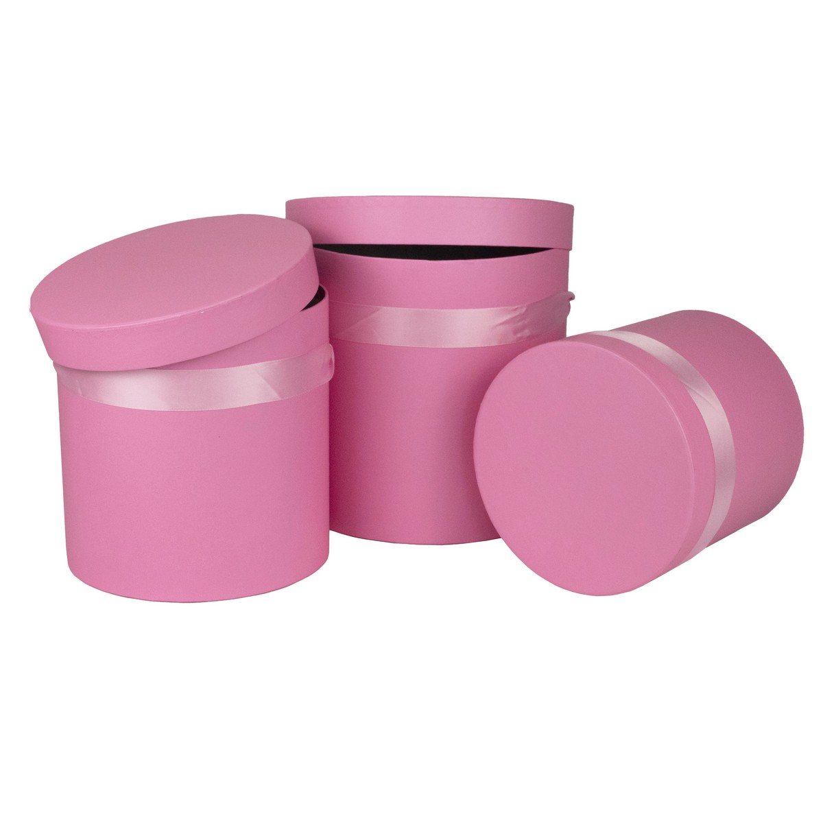 Набор коробок подарочных круглых 3шт., D19,5xH19см, розовый в интернет-магазине флористических аксессуаров Азалия Декор