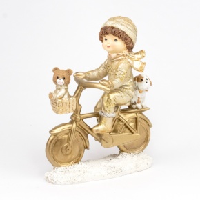 Сувенир Мальчик на велосипеде (полирезин), H15x12x6см, золотой в интернет-магазине флористических аксессуаров Азалия Декор