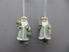 Украшение подвесное Дед Мороз (полирезин), H8,5x4,5x3,5см, в асс., зеленый в интернет-магазине флористических аксессуаров Азалия Декор