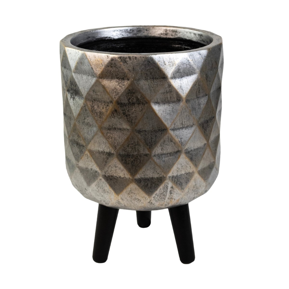Кашпо на подставке Ромб (файбергласс), D30,5xH46см, серебряный в интернет-магазине флористических аксессуаров Азалия Декор