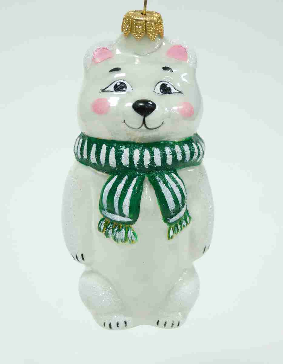 Украшение подвесное Мишка (стекло), Н13х5,8х5,8см, белый в интернет-магазине флористических аксессуаров Азалия Декор