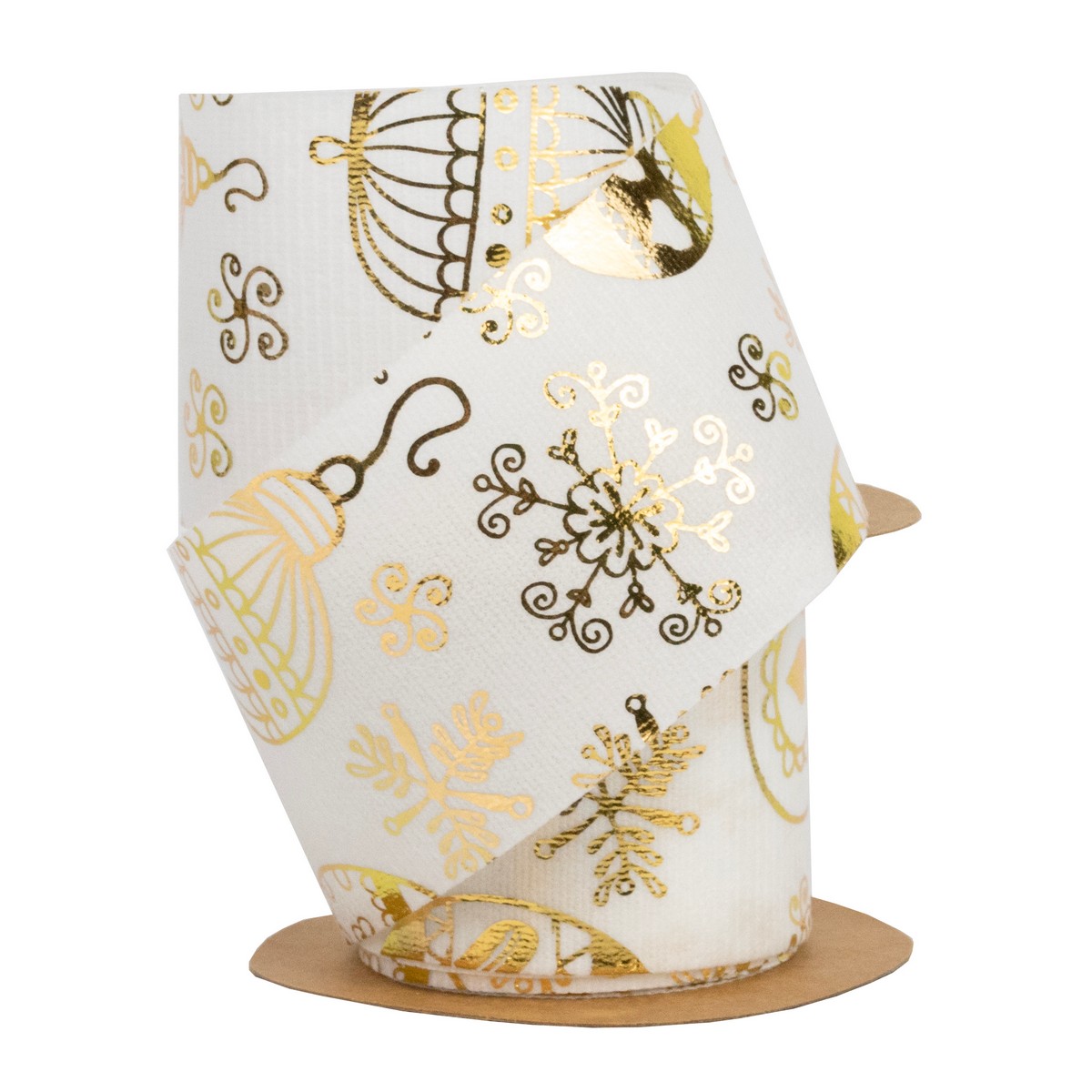 Лента Шары (полиэстер), 50 мм 5м, белый/золотой в интернет-магазине флористических аксессуаров Азалия Декор