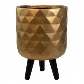 Кашпо на подставке Ромб (файбергласс), D37xH62см, золотой в интернет-магазине флористических аксессуаров Азалия Декор