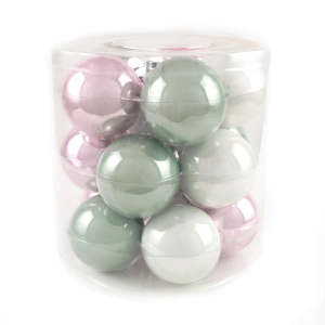Набор шаров 15шт. в тубе (стекло), D6см, микс зел./бел./роз. в интернет-магазине флористических аксессуаров Азалия Декор