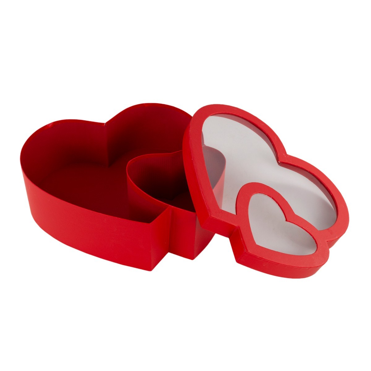 Коробка подарочная Сердце двойное (картон), 30,5x28xH11см, красный в интернет-магазине флористических аксессуаров Азалия Декор