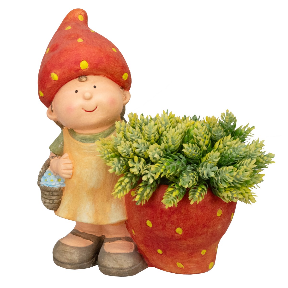 Садовая фигура Девочка с клубникой (магнезия), H38х30х17,5см, цв. в асс. в интернет-магазине флористических аксессуаров Азалия Декор