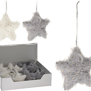 Украшение подвесное Звезда, 10см, в асс., серый/белый в интернет-магазине флористических аксессуаров Азалия Декор