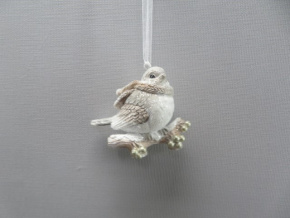 Украшение подвесное Птичка на ветке (полирезин), Н5,5х6х3см, серый в интернет-магазине флористических аксессуаров Азалия Декор