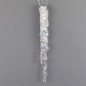 Украшение подвесное Сосулька с глиттером (пластик), 20см, прозрачный/белый в интернет-магазине флористических аксессуаров Азалия Декор