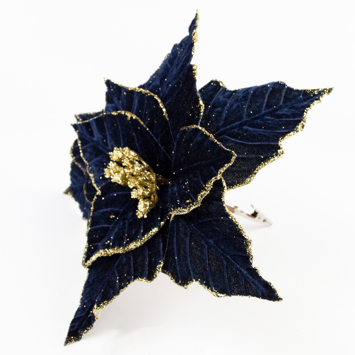 Пуансетия с глиттером на прищепке, D28см, синий в интернет-магазине флористических аксессуаров Азалия Декор