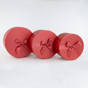 Набор коробок подарочных круглых 3шт. (картон), D21,5xH12см, красный в интернет-магазине флористических аксессуаров Азалия Декор