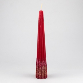 Свеча конусная с глиттером, H25xD4,5см, красный в интернет-магазине флористических аксессуаров Азалия Декор